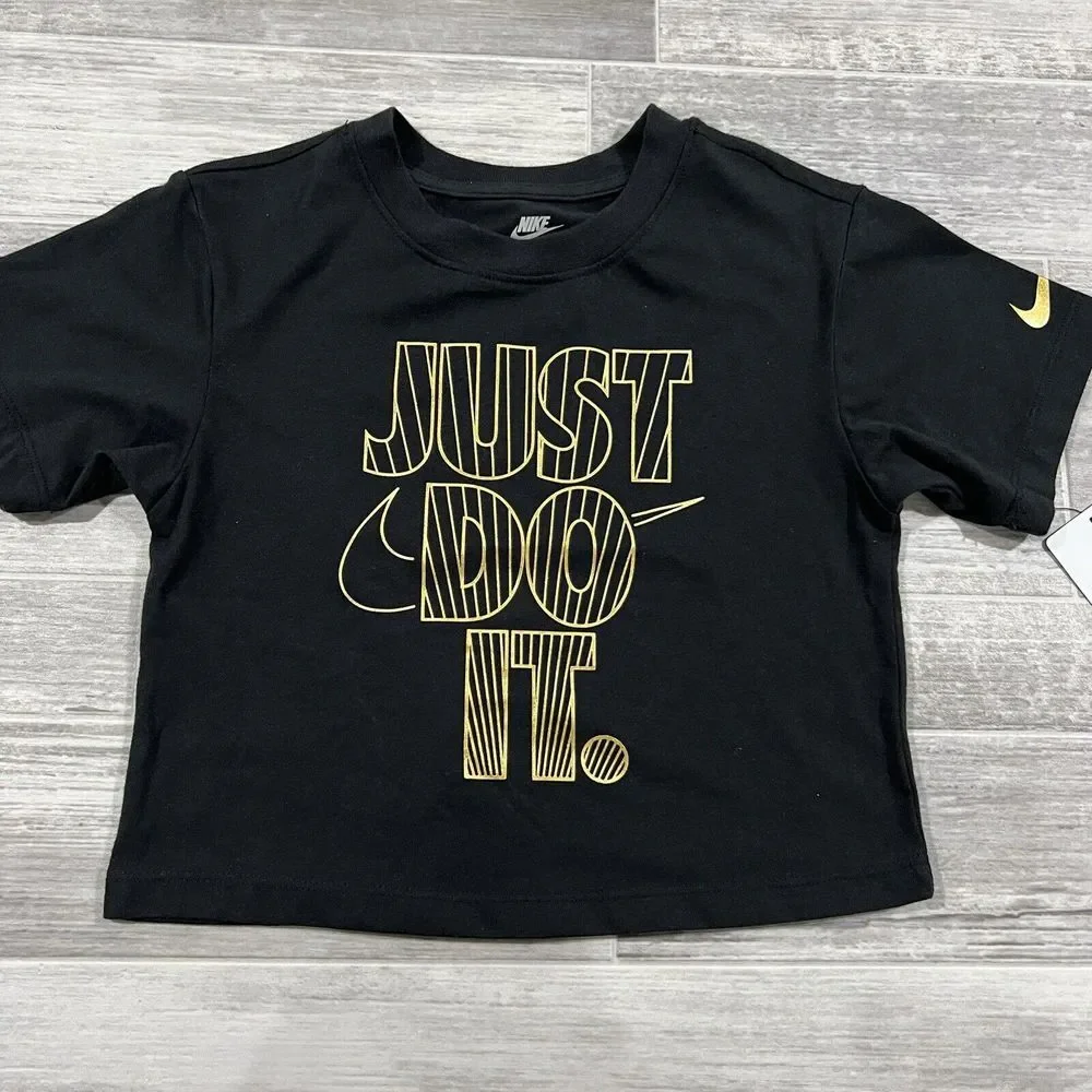 Nike Girls Size 5 Pre-School Shine Boxy Tee Black Style 36L428-023 New With Tags